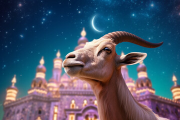 close up shot of a goat islamic eid ul azha design created with generative ai