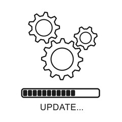 Update icon with gears. Loading or updating files, installing or updating new software etc. Modern flat design. Vector illustration. Isolated on white background