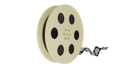 White movie roll with black tape isolated on transparent background. Cinema concept. 3D render