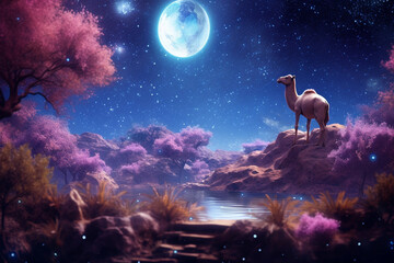 Obraz na płótnie Canvas Happy eid ul azha celebration camel islamic design created with generative ai technolgy