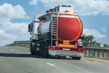 Fuel truck transports fuel on a country highway
