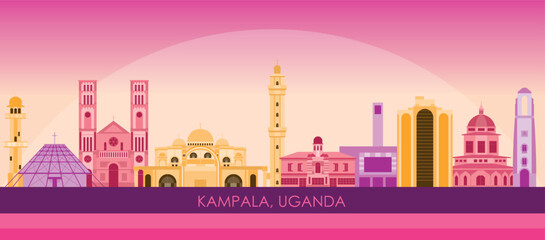 Sunset Skyline panorama of city of Kampala, Uganda - vector illustration