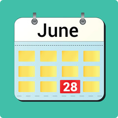 calendar vector drawing, date June 28 on the page