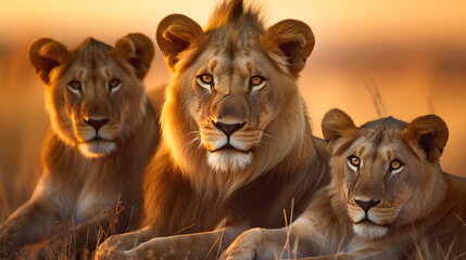 Fototapeta na wymiar pride of lions in their natural habitat, African predators . Generative AI