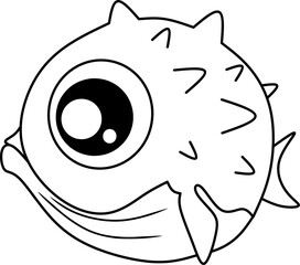 Puffer fish line art for coloring book page