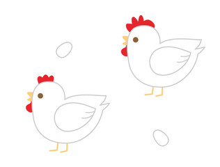 雄鶏と雌鶏の2匹のニワトリのイラスト