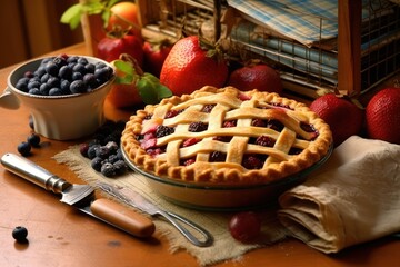 make pie with fruit in kitchen table stuff food photography