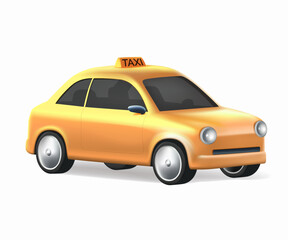 Fototapeta na wymiar Taxi. Car Vector icon isolated on white background. Taxi 3D icon. Yellow taxi car with roof sign. UI icon. Yellow modern cab for city driving app