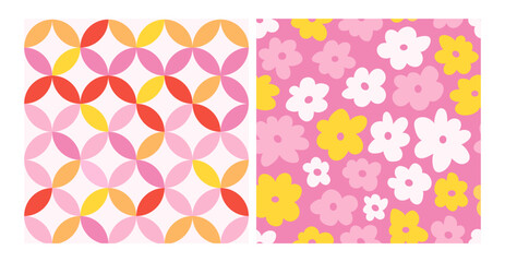Groovy summer retro pattern set floral, retro. 