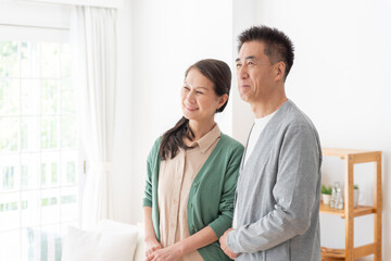 Fototapeta premium リビングにいる笑顔の高齢者夫婦
