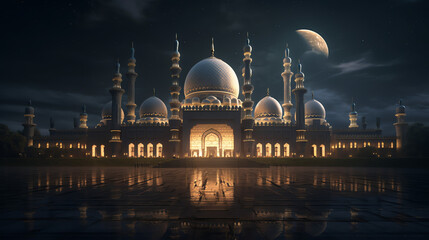 a night scene with a mosque in the middle of the night