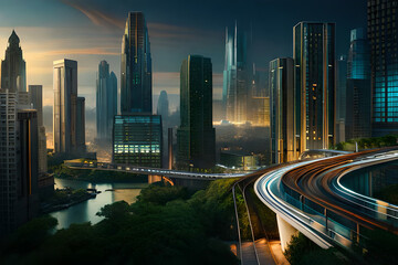 futuristic rendering city megacity cyberpunk scifi 3D illustration