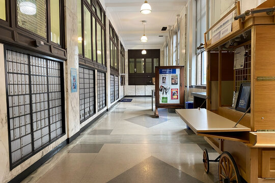 The Old Post Office building interior, inside a USPS office, Hoboken, NJ, USA, May 29, 2023