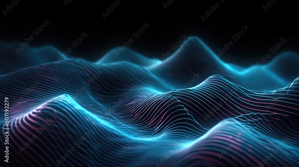 Poster 3d render of a modern background with a blue flowing particles wave design.generative ai aig21.