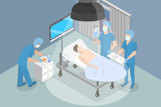 3D Isometric Flat Vector Conceptual Illustration of Surgery, Medical Operation