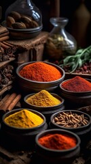 Spices and herbs in a shop. Generative AI