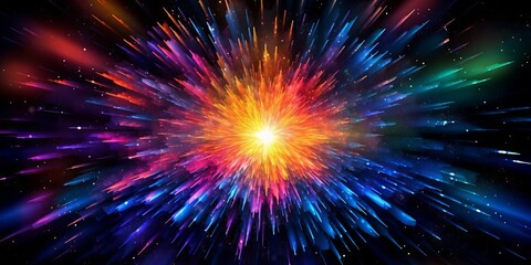 Celestial symphony: starburst of different vivid colors on a black canvas, generative AI