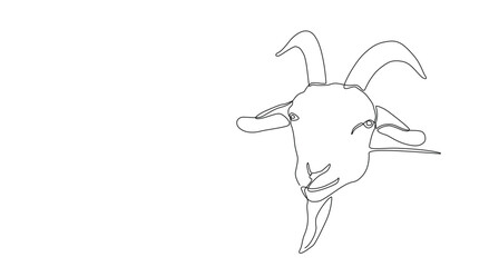 Continuous line of Eid Al Adha banner design. goat head background for Muslim Community Festival. Single line Muslim Hari Raya suitable for qurban day, Eid Al Adha in single line doodle style