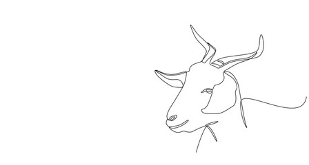 Continuous line of Eid Al Adha banner design. goat head background for Muslim Community Festival. Single line Muslim Hari Raya suitable for qurban day, Eid Al Adha in single line doodle style