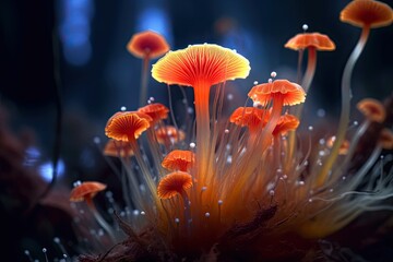 Portrait macro forest mushroom with light exposure AI Generative