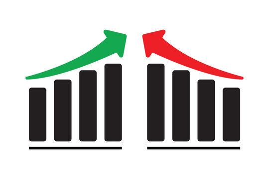 Red and green business chart with arrow, stock exchange, icons 