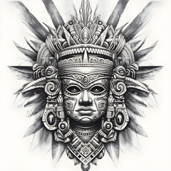 Aztec mask tattoo, aztec mask art, AI, Generative AI, Generative, Art