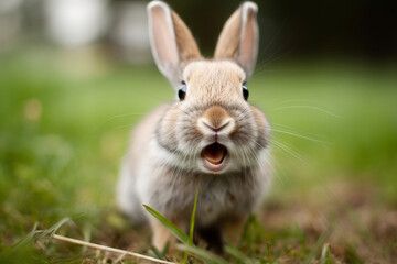 Naklejka na ściany i meble generative AI. a cute bunny is opening its mouth