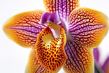 Fototapeta na wymiar Portrait macro beautiful orchid flower isolated on white AI Generative