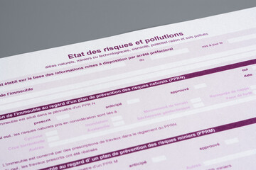 Obraz premium Etat des Risques et Pollutions (ERP). Diagnostic obligatoire en France, pour la vente d'un bien immobilier.
