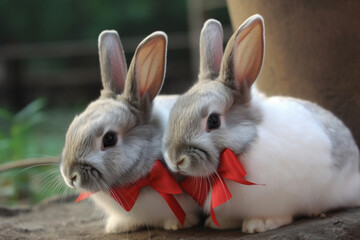 generative AI.
a pair of cute bunnies wearing ribbons