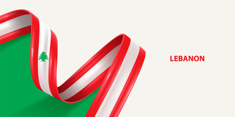 Lebanon ribbon flag, bent waving ribbon in colors of the Lebanon national flag. National flag background.
