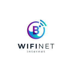 wifi and letter B for internet and connection logo design