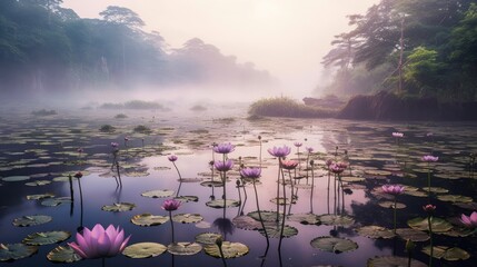 Portrait lotus flower on the lake AI Generative