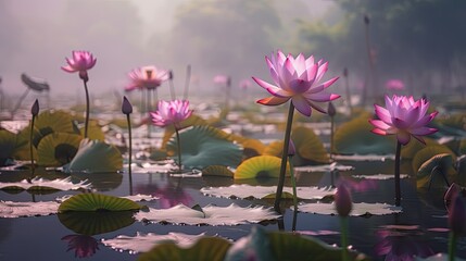 Portrait lotus flower on the lake AI Generative