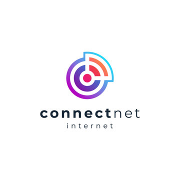 colorful wifi and letter C for internet and connection logo design