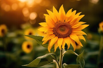 Fototapeta premium Portrait beautiful sunflower with light exposure AI Generative