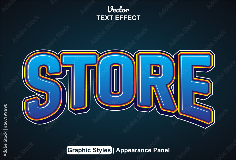 Fototapete store text effect with blue color graphic style and editable.
