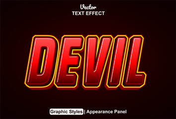 devil text effect with red graphic style and editable.