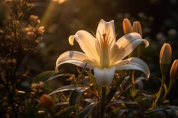 Portrait white lily trumpet flower AI Generative