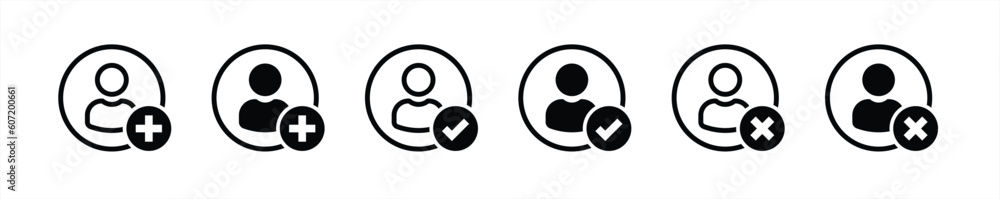 Aufkleber user icon set. add user, accept user, delete user icon symbol sign collections. vector illustration