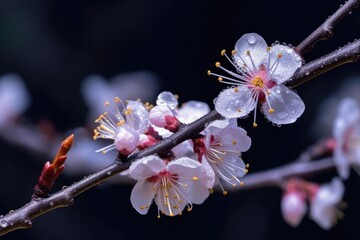 Portrait pink cherry blossom on the branch AI Generative
