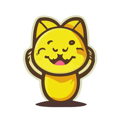 Yellow chill Kawaii cat icon illustration