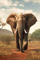 Fototapeta na wymiar Majestic and beautiful elephant roaming the African plains