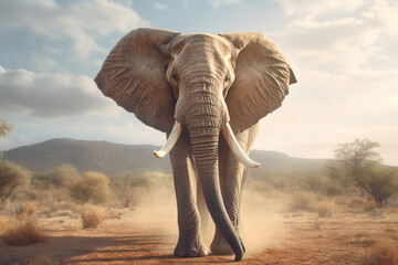 Fototapeta na wymiar Majestic and beautiful elephant roaming the African plains
