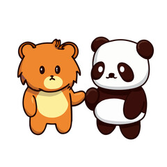 Panda and bear friendship icon illustration