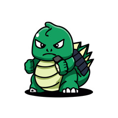 Green kaiju mascot cute icon illustration