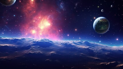 Obraz na płótnie Canvas Futuristic cosmic galaxy planet starry sky, planetary starry space metaverse science and technology future aerospace concept