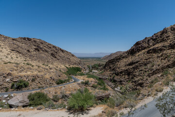 Scenic aerial panoramic Indian Canyons vista in Palm Springs, Southern California