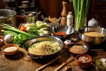 cooking fried rice in a kitchen table stuff food photography