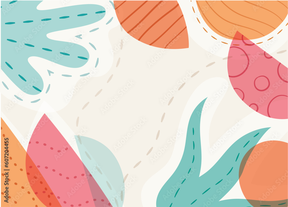 Poster unique poscards with bright gradient backgrounds,tiny leaves,fluid shapes and geometric elements in 